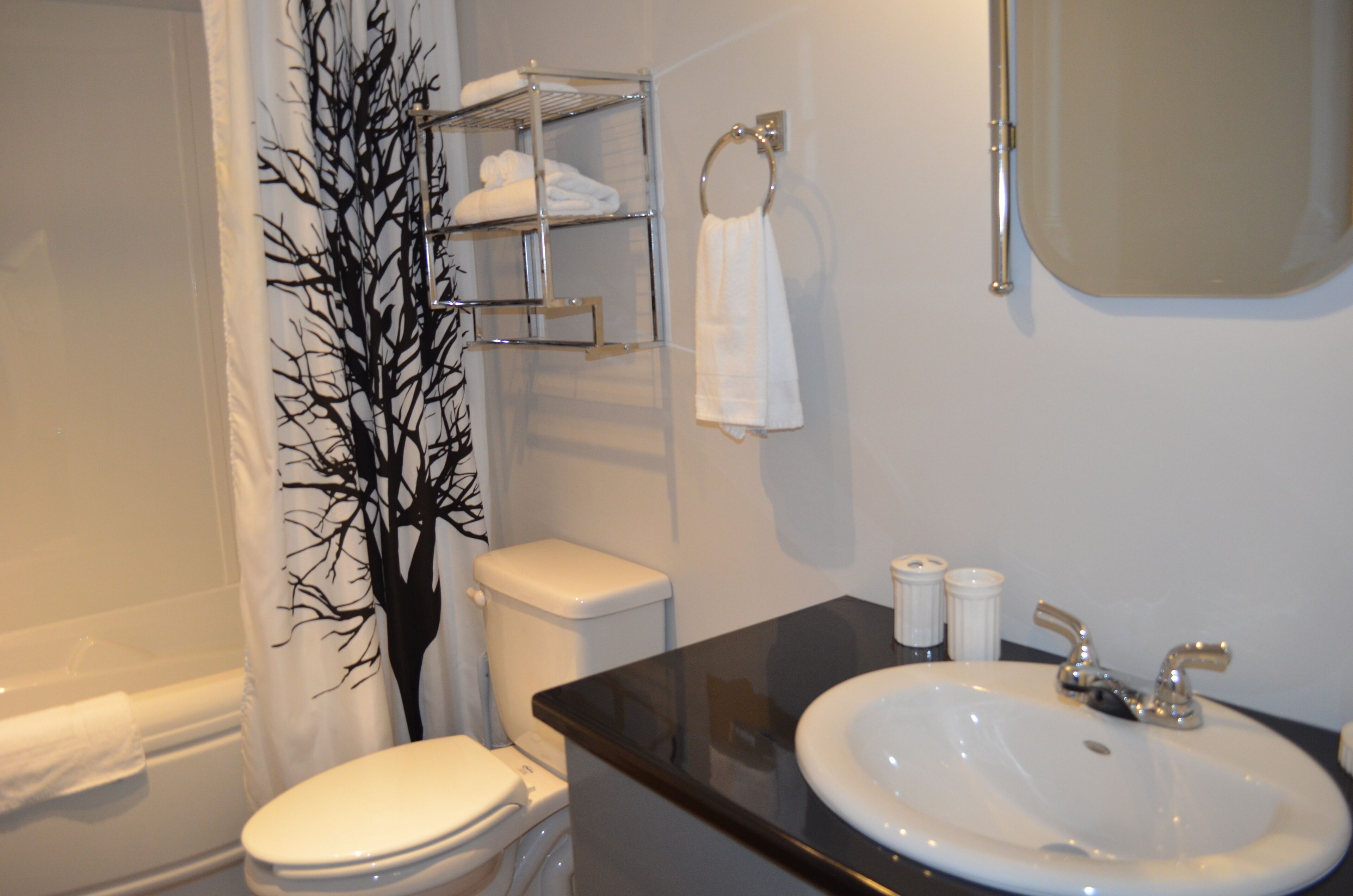 A bathroom with a toilet, sink, and towel rack.