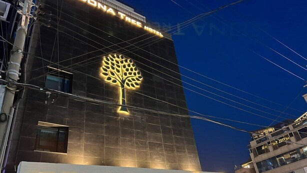 The exterior of the Bona Tree Hotel with a prominent tree logo and the hotel's name illuminated on the facade. - BONATREE HOTEL (Busan)