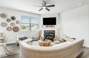 Smart TV, fireplace, video games, books