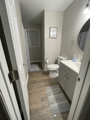 Ensemble douche/baignoire, sèche-cheveux, serviettes fournies, savon