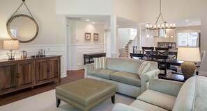 Smart TV, fireplace, DVD player, stereo