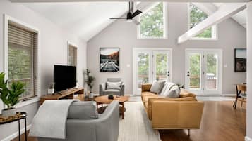 Smart TV, fireplace, offices, computer monitors