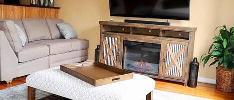 Smart TV, fireplace, music library, stereo