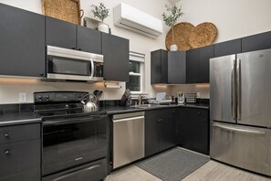 Fridge, microwave, oven, dishwasher