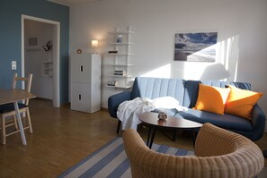 Smart-TV, DVD-Player, Bücher, Stereoanlage