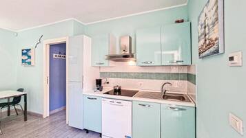 Kühlschrank, Mikrowelle, Herdplatte, Geschirrspüler