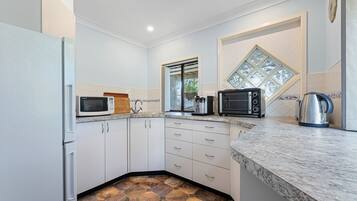 Fridge, microwave, oven, toaster