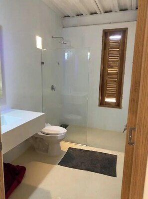 Shower, towels, soap, shampoo