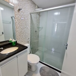 Shower, towels, soap, shampoo