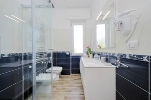 Dusche, Haartrockner, Bidet, Handtücher