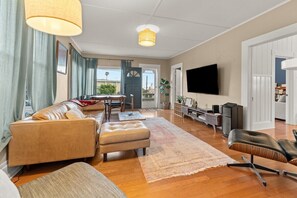 Smart TV, chimenea y libros