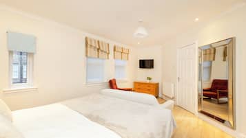 2 bedrooms, desk, laptop workspace, iron/ironing board