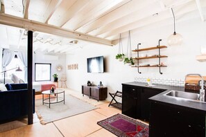 1 bedroom, memory foam beds, desk, iron/ironing board