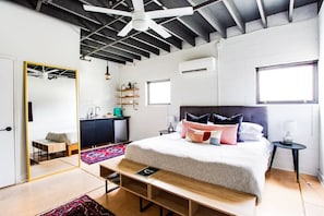 1 bedroom, desk, iron/ironing board, travel crib