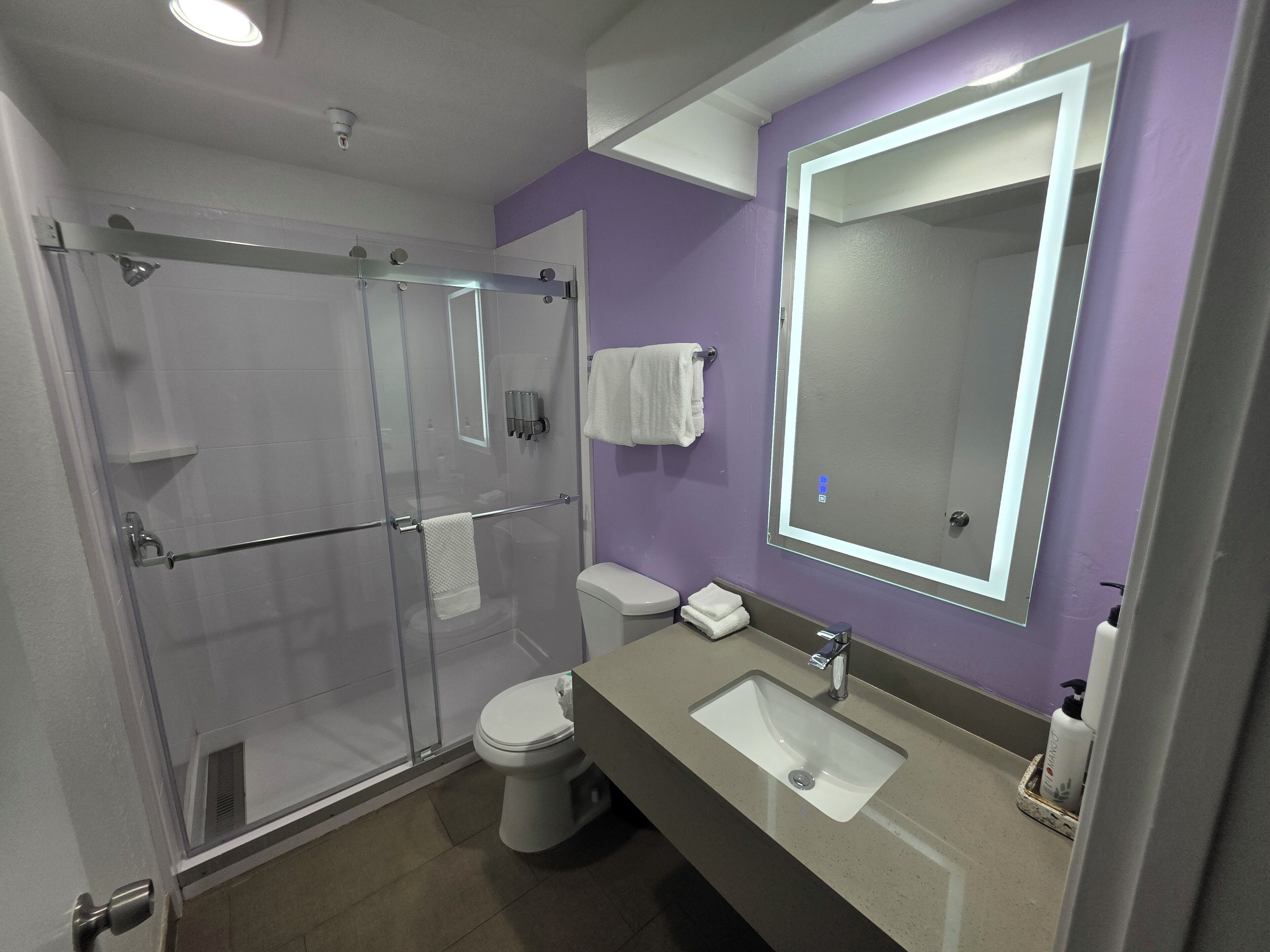 city single queen room | bathroom | shower, designer toiletries, hair dryer, towels