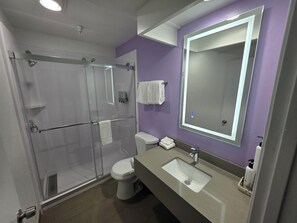 City Single Queen Room | Bathroom | Shower, designer toiletries, hair dryer, towels - The Aqua Pacific Hotel (Santa Cruz)