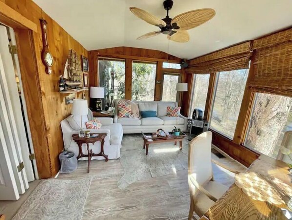 TV connectée, cheminée, livres