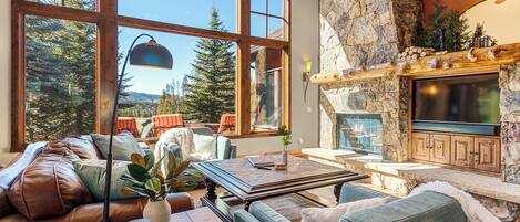 テレビ、暖炉、ステレオ