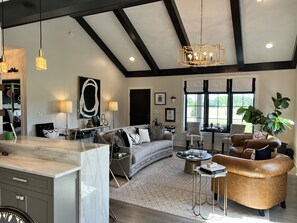 Smart TV, fireplace, music library