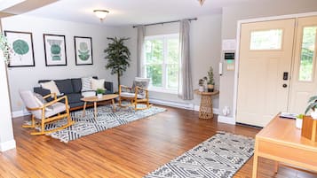 Smart TV, fireplace, video games, foosball