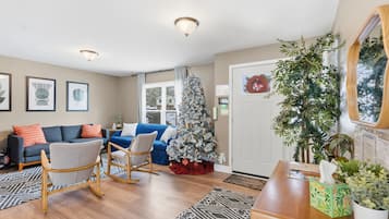 Smart TV, fireplace, video games, foosball