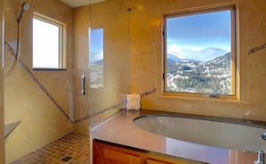 Bathtub, hair dryer, towels