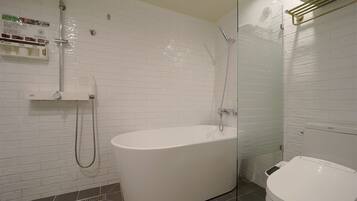 Shower, free toiletries, hair dryer, bathrobes