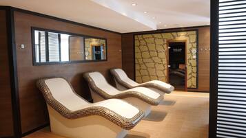 Sauna, steam room, deep-tissue massages, sports massages, massages