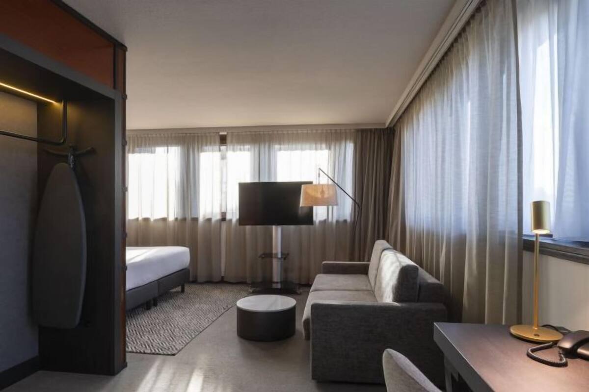 In-room safe, desk, laptop workspace, blackout drapes