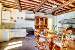 Fridge, oven, stovetop, high chair