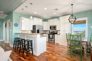 Fridge, microwave, dishwasher, coffee/tea maker