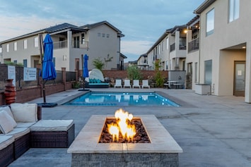 Backyard fire pit and pool