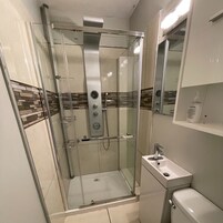 Secador de pelo, toallas, shampoo, papel higiénico