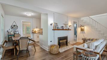 Smart TV, fireplace, video games, DVD player