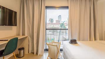 Hypo-allergenic bedding, individually furnished, laptop workspace