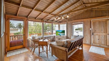 Smart TV, chimenea, libros