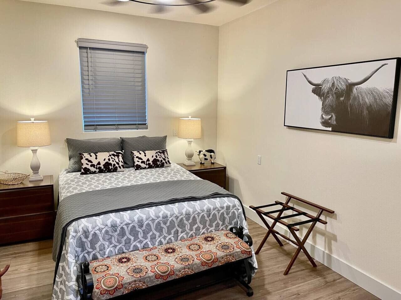 1 bedroom, desk, iron/ironing board, travel cot