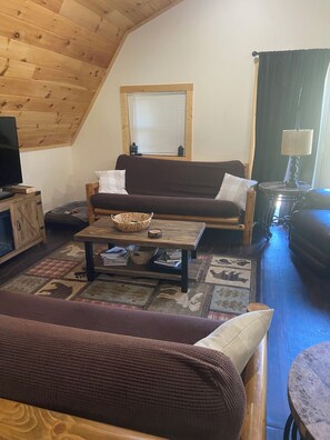 Smart TV, fireplace, video games, DVD player