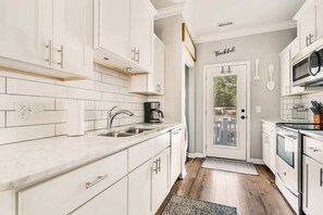 Fridge, microwave, oven, stovetop - Beachy 3BR Pet Friendly + Patio + Swings, Site 313 (Myrtle Beach)