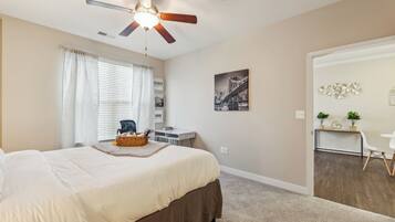 1 bedroom, desk, iron/ironing board