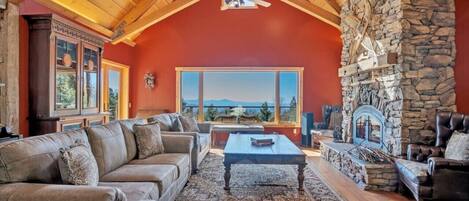Smart TV, fireplace, video games, DVD player