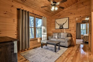 Smart TV, fireplace, foosball, books