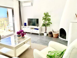 TV, fireplace