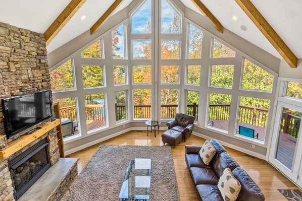 TV, fireplace, DVD player, foosball