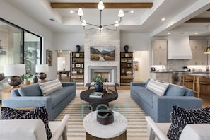 Smart TV, fireplace, video games, books