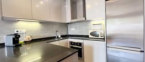 Fridge, microwave, oven, dishwasher