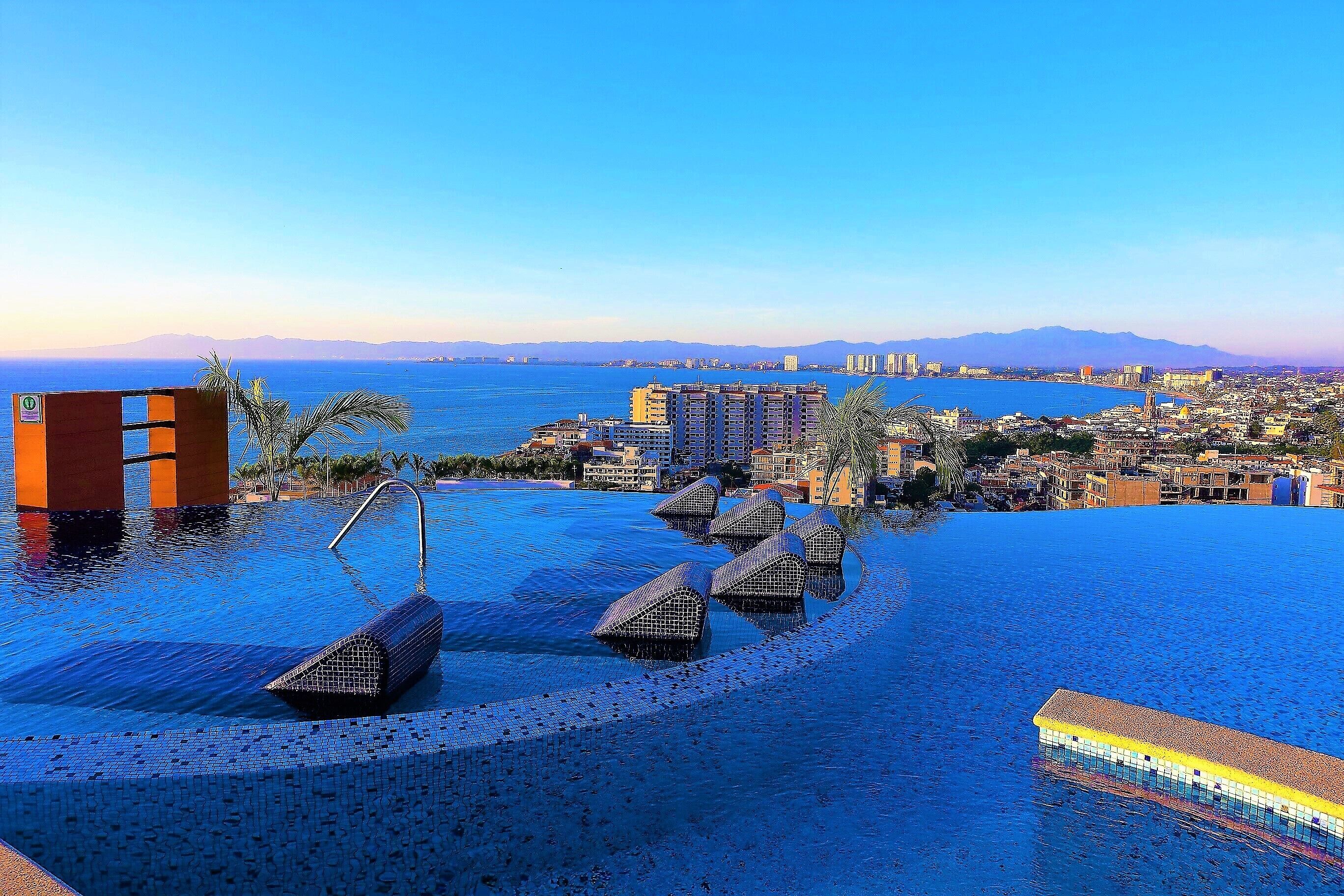 An infinity pool, a rooftop pool
