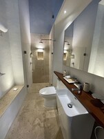 Suite monolocale Superior, 2 letti queen, vista parco | Bagno | Doccia, set di cortesia gratuito, asciugacapelli, pavimenti riscaldati