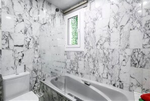 Eco-friendly toiletries, hair dryer, towels, soap