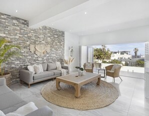 Smart TV, chimenea, reproductor de DVD y libros 